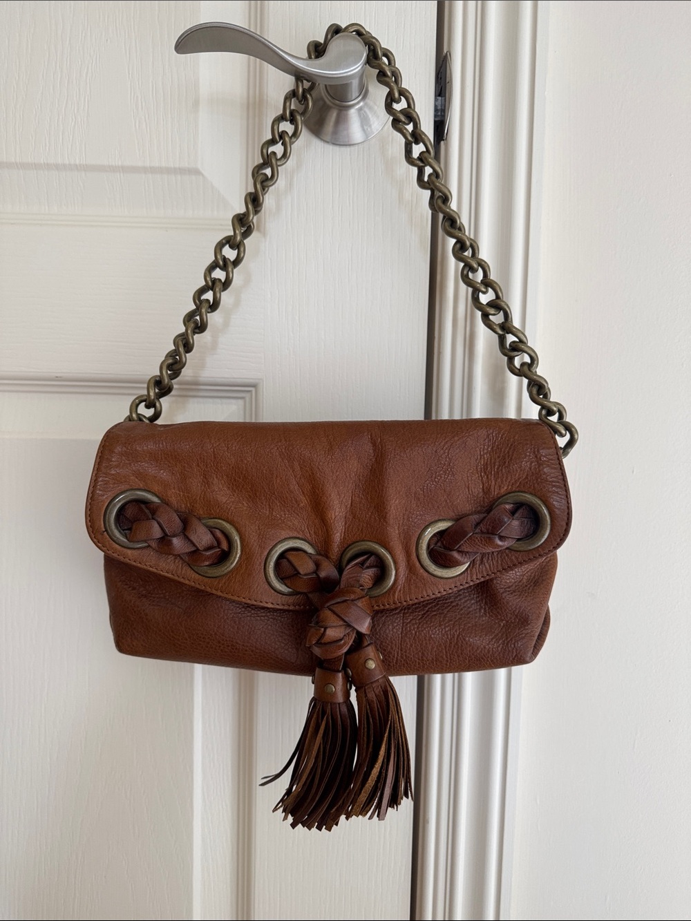 KOOBA Brown Leather Tassel Chain Shoulder Bag